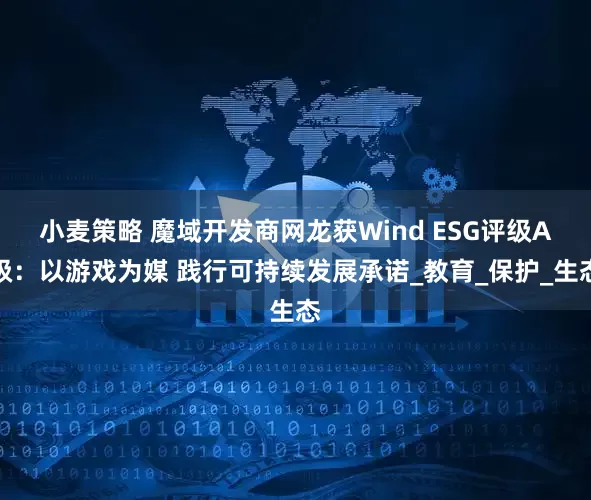 小麦策略 魔域开发商网龙获Wind ESG评级A级：以游戏为媒 践行可持续发展承诺_教育_保护_生态