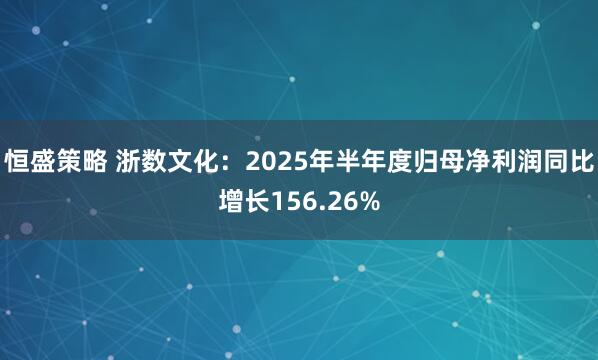 恒盛策略 浙数文化：2025年半年度归母净利润同比增长156.26%