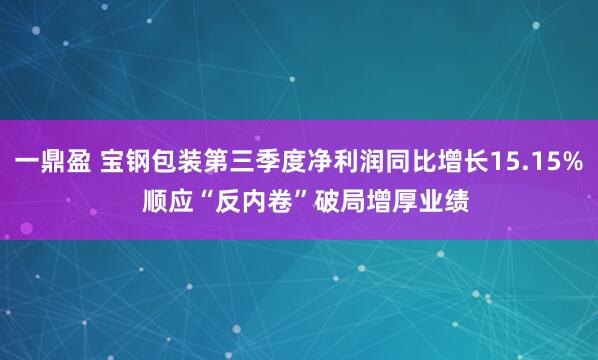 一鼎盈 宝钢包装第三季度净利润同比增长15.15%  顺应“反内卷”破局增厚业绩