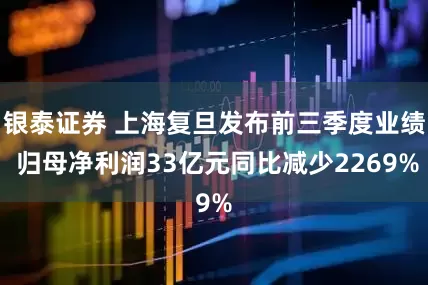 银泰证券 上海复旦发布前三季度业绩 归母净利润33亿元同比减少2269%